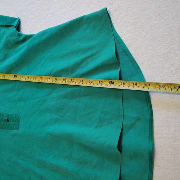 CHICO'S Green Linen Blend Popover Top Satin Trim Mature Lagenlook Beachy Sz 3 XL - Picture 3 of 8